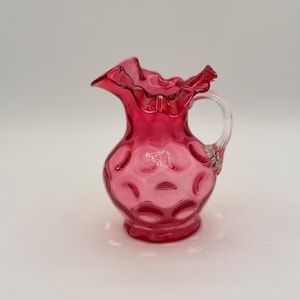 Fenton Cranberry Glass Pink Ruffled Pitcher Vase