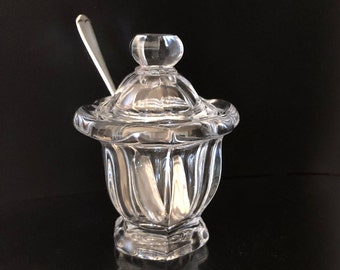 Baccarat Crystal Mustard Jar, Silver Serving Spoon