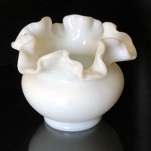 Fenton Milk Glass Ruffled Edge Rose Bowl Vase