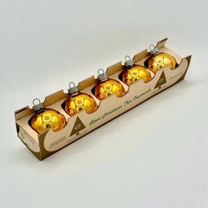 Christmas Shiny Brite Glass Gold Ball Ornaments Set of 5