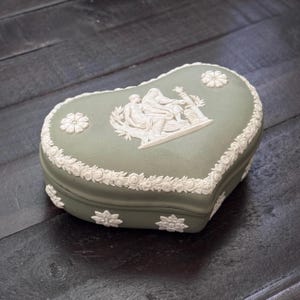Wedgwood Jasperware Sage Green Heart Shaped Trinket Box