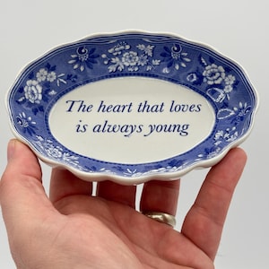 Spode Blue Mementos Young Heart Trinket Dish