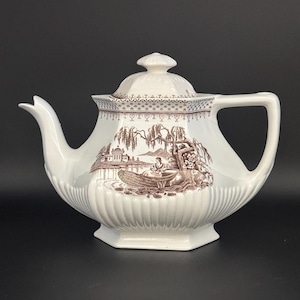 Adams & Sons Ironstone Teapot Brown Transferware