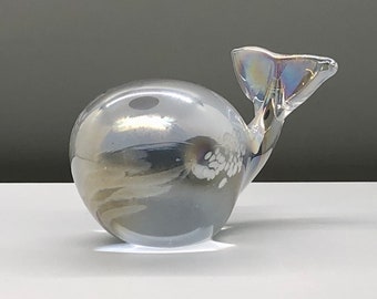 Glass Whale Paperweight, Hand Blown & Iridescent