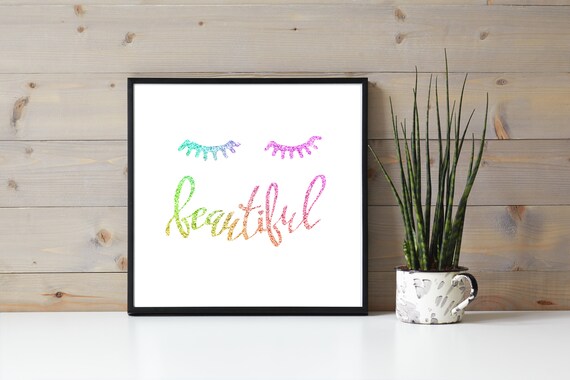 Rainbow Ink Eyelash Quote Beautiful Eyelash Extensions Beauty Wall Hanging Business Branding Lashes Beauty Quote Girls Room Dorm Room