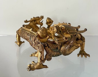 Antique Rare Gilt Bronze Dragon Stand - Qing Dynasty , 17th / 18th Century