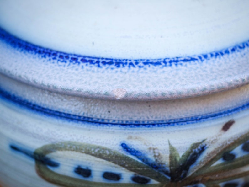 Textured Butterfly Motif Large Vintage Handmade Ceramic Casserole Dish With Lid Blue Tan