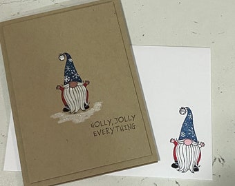 Christmas Gnome, festive, red white and blue, US, stars, snow, Christmas card, seasonal greeting card, gnomes,