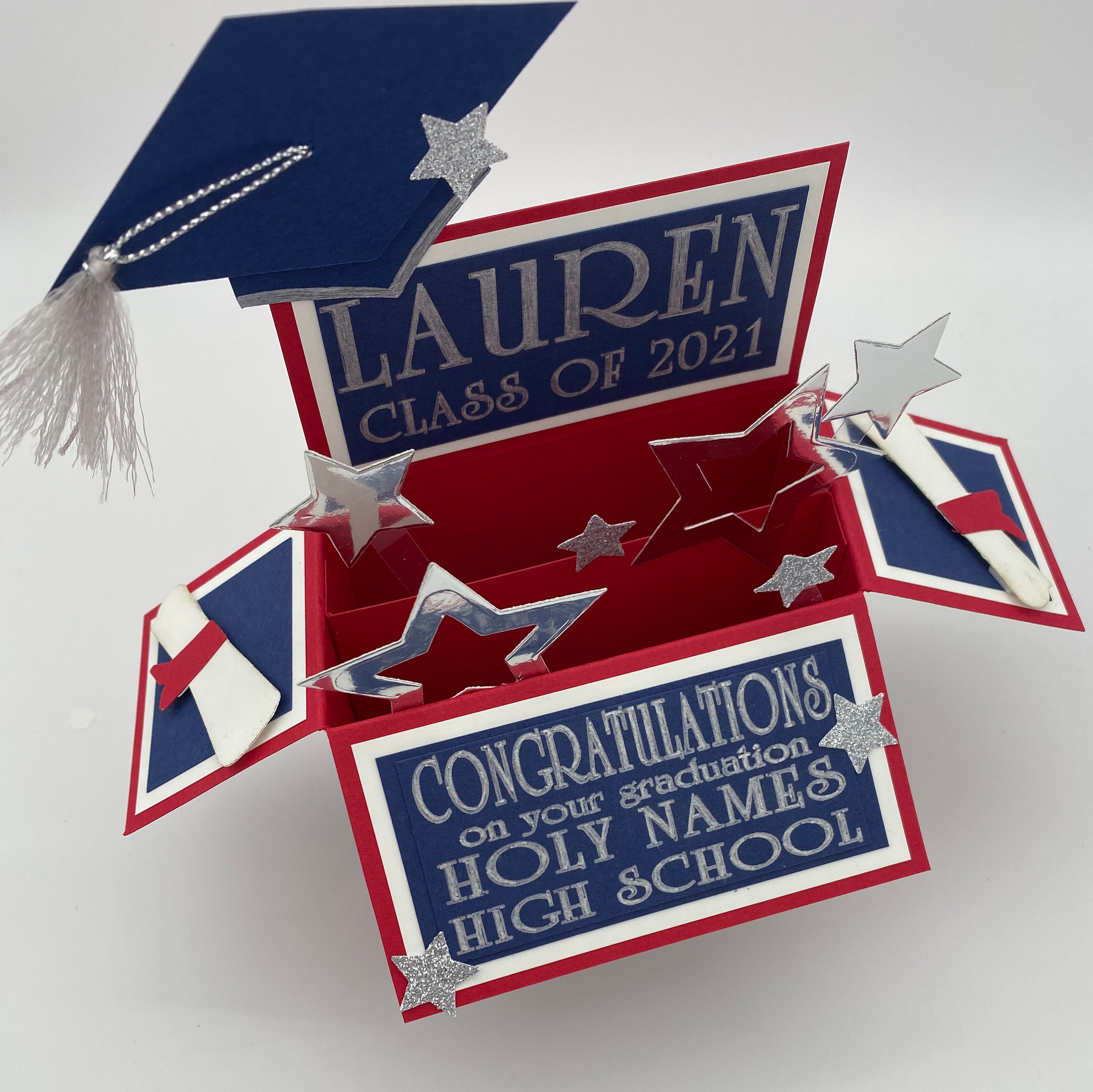 Graduation pop up card 3d card in a box school leavers | Etsy