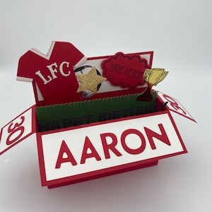 Cartão pop-up com tema de futebol, personalizado, cartão de caixa 3D, time de futebol, Liverpool, Manchester United, Chelsea, torcedor de futebol, futebol