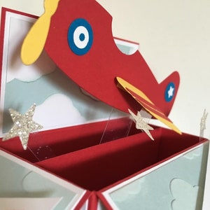 Pop up, 3d, card in a box, airplane, flying machine, aeroplane, birthday card, transport, all occasion, personalisable imagem 4