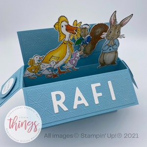 Naissance de bébé garçon, boîte pop up 3D, lapin, oie, écureuil, animaux, personnalisée, félicitations, petite fille, naissance, baptême, nouveau-né