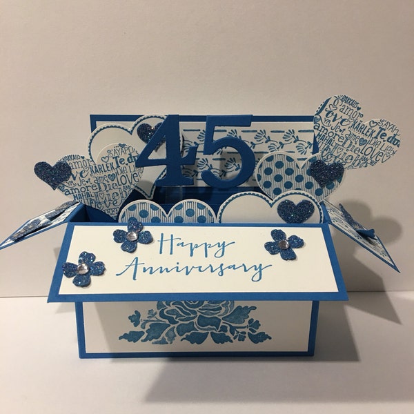 Sapphire wedding anniversary card 45 years married, 45th wedding anniversary, pop up card, 3d card, milestone anniversary, congratulations,