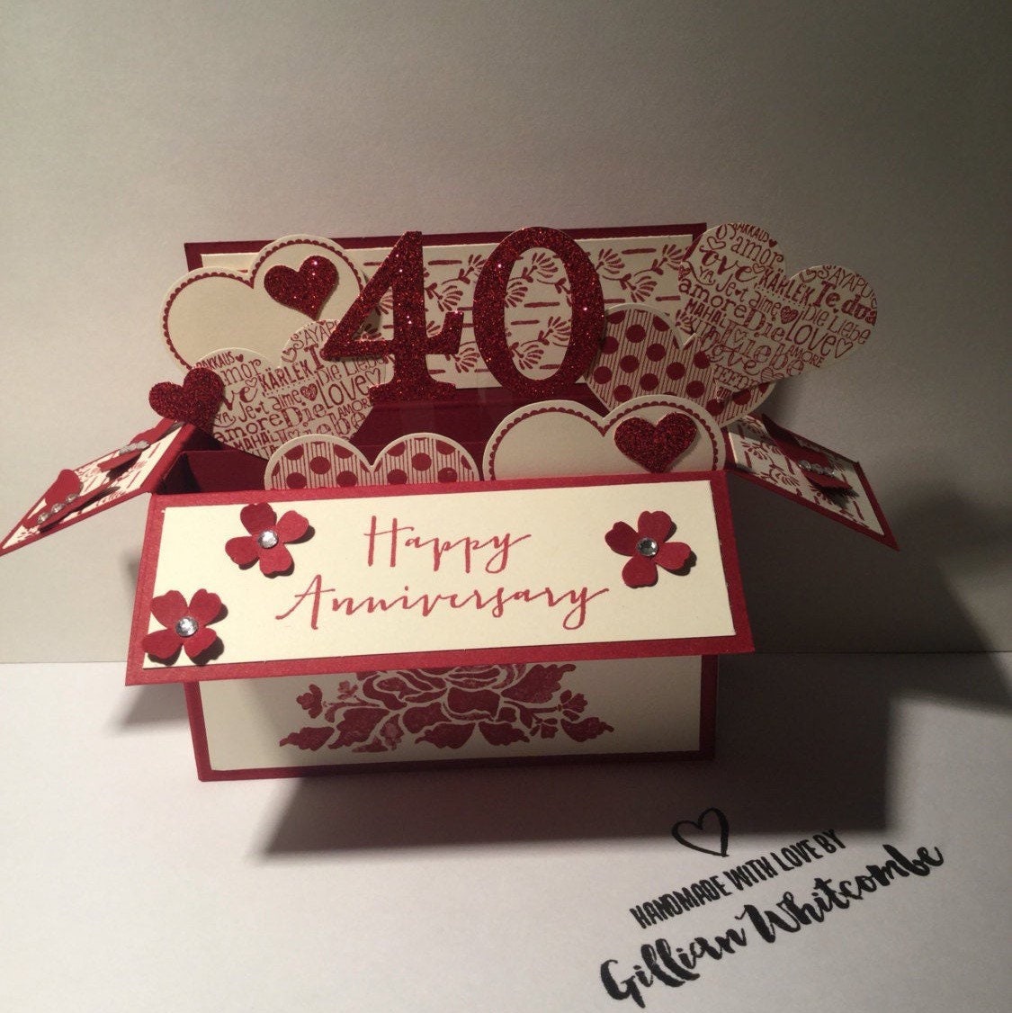 STUNNING EMBOSSED 40 YEARS TOGETHER 40TH RUBY ANNIVERSARY GREETING CARD 