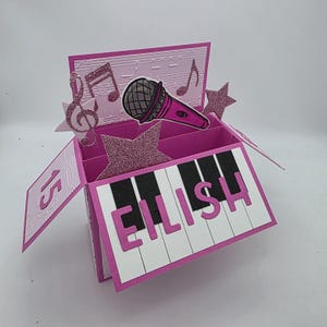 Amateur de piano, musique, pop-up d'anniversaire, homme de piano, microphone, carte d'anniversaire pop-up 3D, carte dans une boîte, cadeau pour elle, cadeau pour lui