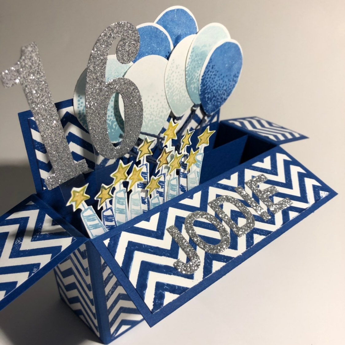 Handmade Card in a Box. Pop up Birthday Card Featuring Balloons and ...
