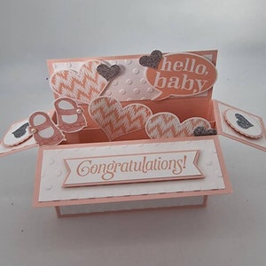 Carte pop up 3D, carte avec boîte, petite fille, félicitations, faire-part de naissance, nouveau-né,