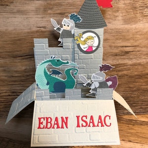 Pop up Castle card; Knight; princess; dragon; Mythical; 3D; Turret; Palace, card in a box; box card