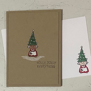 Nain de Noël, festif, neige, carte de Noël, carte de voeux saisonnière, gnomes, carte de Hanoucca, nain de fille, nain de femme