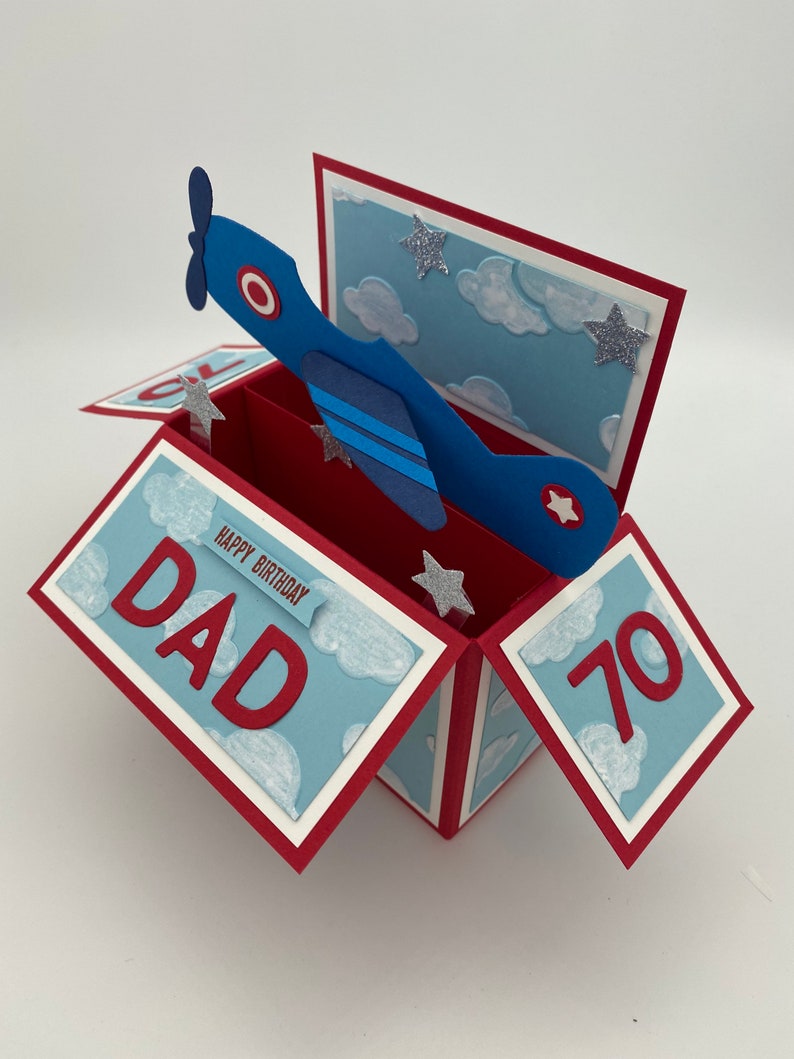 Pop up, 3d, card in a box, airplane, flying machine, aeroplane, birthday card, transport, all occasion, personalisable imagem 8