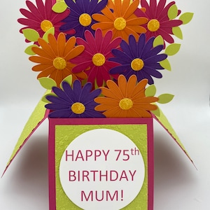 Carte pop-up 3d surdimensionnée, fleurs lumineuses, fleurs, bouquet, Gerbera, grande police, marguerites, colorées,