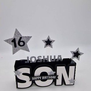 Pop up SON card, birthday card, 3 d box card, birthday gift for him,  card with name and age, personalised