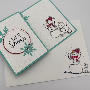 Carte de Noël, carte de bonhomme de neige, carte de Hanoukka, hiver, neige, saisonnière, laissez-la neiger, carte faite main, z fold, carte de pli de fantaisie