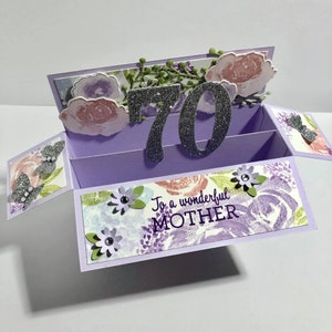 Carte d'anniversaire florale estampée à la main ; Carte pop-up 3D, boîte, cadeau d'anniversaire pour elle, fleurs, pastels