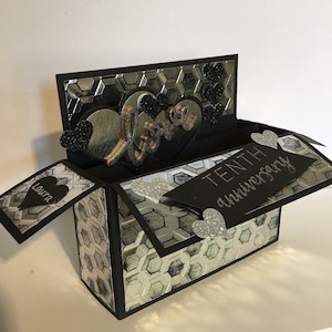 Tenth anniversary; 10th anniversary; tin anniversary; anniversary pop up card; metallic; wedding anniversary; wedding