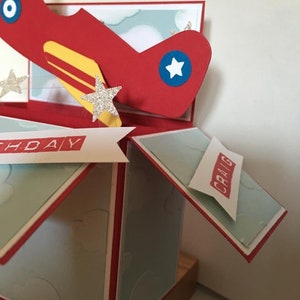Pop up, 3d, card in a box, airplane, flying machine, aeroplane, birthday card, transport, all occasion, personalisable imagem 6