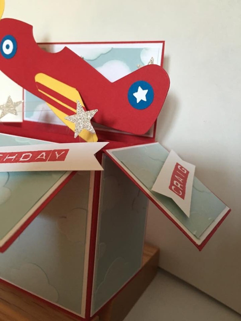 Pop up, 3d, card in a box, airplane, flying machine, aeroplane, birthday card, transport, all occasion, personalisable imagem 6