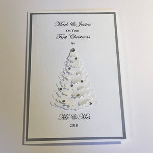 Premier Noël en tant que Mr & Mrs, premier Hanoukka, première carte de Noël faite à la main, carte personnalisée, arbre de Noël, carte de Noël personnalisée