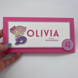 Carte d’anniversaire personnalisée sirène, carte d’anniversaire filles, carte nom, carte d’âge