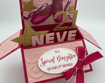Ballet birthday card, card in a box, pop up card, speciality card, 3d, ballerina, ballet, dancer, stars, personalised