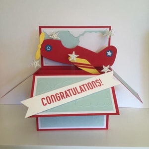 Pop up, 3d, card in a box, airplane, flying machine, aeroplane, birthday card, transport, all occasion, personalisable imagem 2