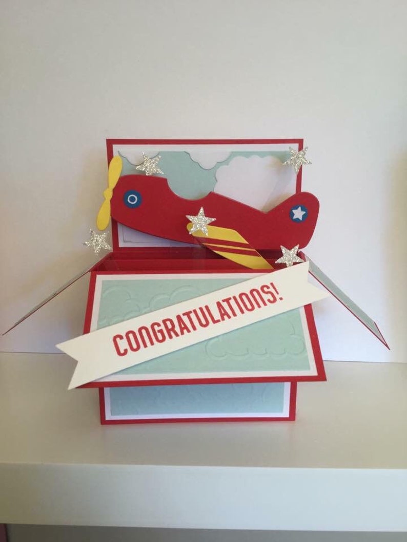 Pop up, 3d, card in a box, airplane, flying machine, aeroplane, birthday card, transport, all occasion, personalisable imagem 2