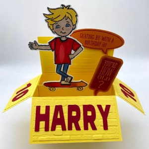 Carte pop-up 3D ; cadeau pour lui, adolescent, skateboard, skateboarder, skaterboy, carte d'anniversaire, anniversaire de garçons,