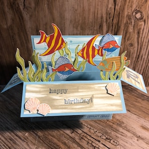 Poisson, aquarium, thème de la mer, cartes 3D, carte pop-up, carte dans une boîte, poisson tropical, vie marine