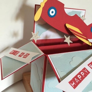 Pop up, 3d, card in a box, airplane, flying machine, aeroplane, birthday card, transport, all occasion, personalisable imagem 5