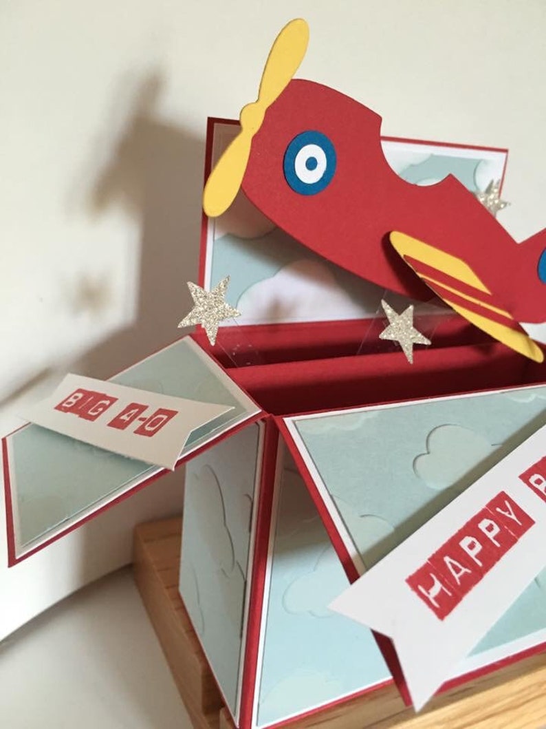 Pop up, 3d, card in a box, airplane, flying machine, aeroplane, birthday card, transport, all occasion, personalisable imagem 5
