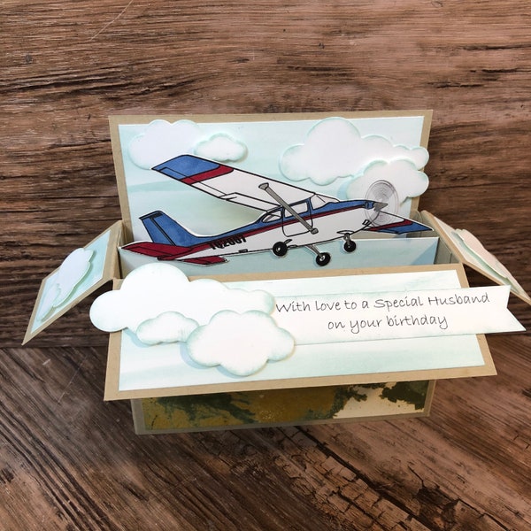 Airplane, aeroplane, Cessna, aviation, pop up card in a box, birthday card, Father’s Day card, 3d card, Cessna pilot, gift for him, flight