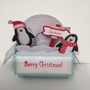 Carte de Noël pop-up 3D Penguin ; igloo ; carte boîte;