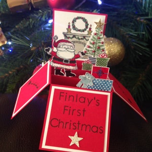 Carte de Noël pop-up représentant le père Noël, parfaite pour les enfants, le premier Noël des bébés ; père noël, boîte, carte de noël 3d