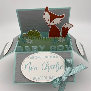 Félicitations de bébé, nouveau bébé, faire-part de naissance, félicitations, nouvel arrivant, renard, tortue, bébé garçon, nouvel arrivant