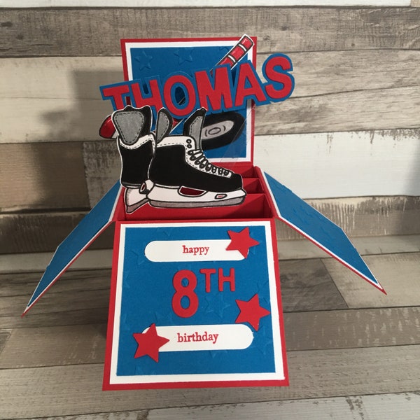 Pop up ice hockey fan birthday card