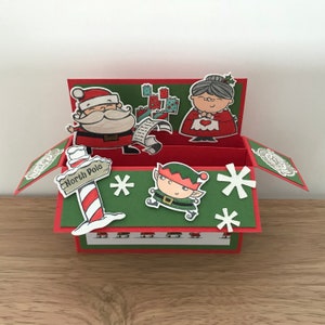 Père Noël, Mme Noël, Père Noël, elfe, atelier du père Noël, pôle Nord, Kris Kringle, Saint-Nicolas, carte pop-up 3D de Noël, carte boîte