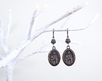 Art Nouveau Style Rhinestones Tule Religious Handmade Earrings Therese Cabochons Aretes Catolicos Catholic Vintage Glass St