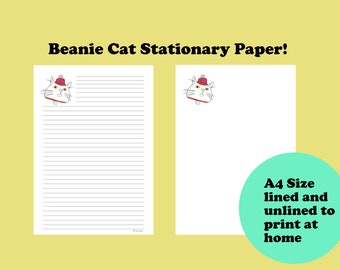 Beanie-Clad Cat Illustration Stationery Set: Digital Download | Cat in hat stationary, Beanie cat stationary, cool stationary, letter paper