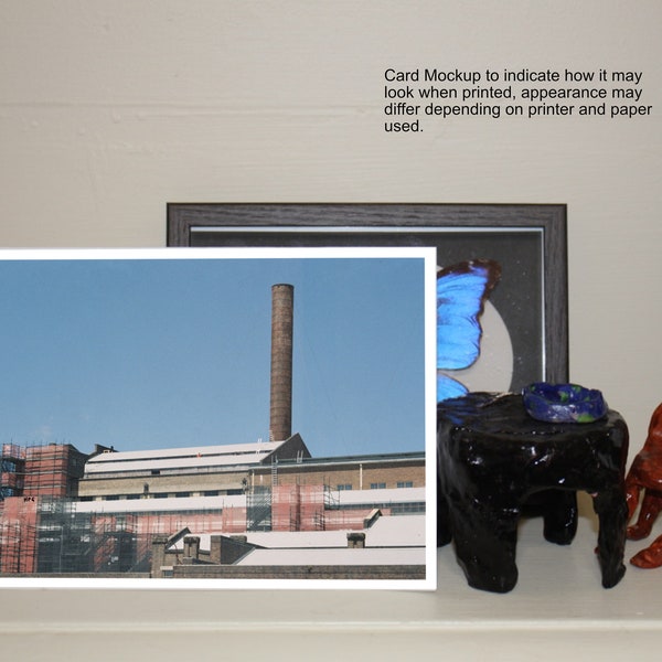 Power Station Film Photo Greeting Card - Printable Digital Download | Blue sky, High-vis figure, Urban aesthetic, Unique design, Building