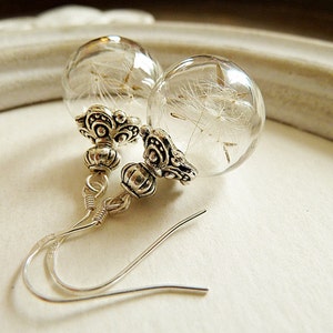 Pusteblumen Ohrringe 925 Silber Ohrhaken dandelion earrings Silberschmuck Glaskugelschmuck Glücksbringer Blütenschmuck make a wish Bild 2
